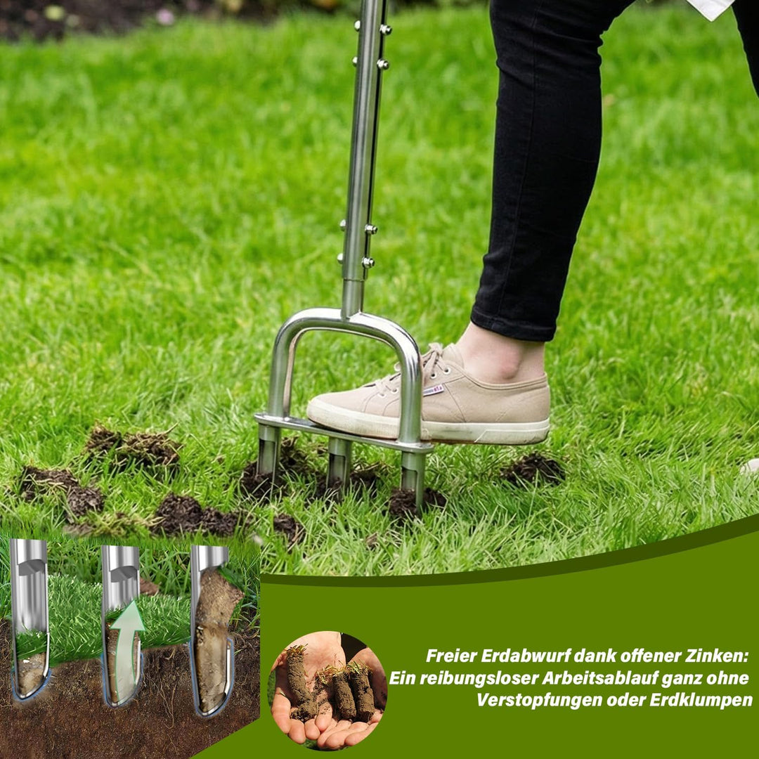 Aerifizierer für Rasen, 2-in-1 Rasenspecht mit 3 Hohlspoo, Edelstahl T-Griff-Rasenlüfter für verdich