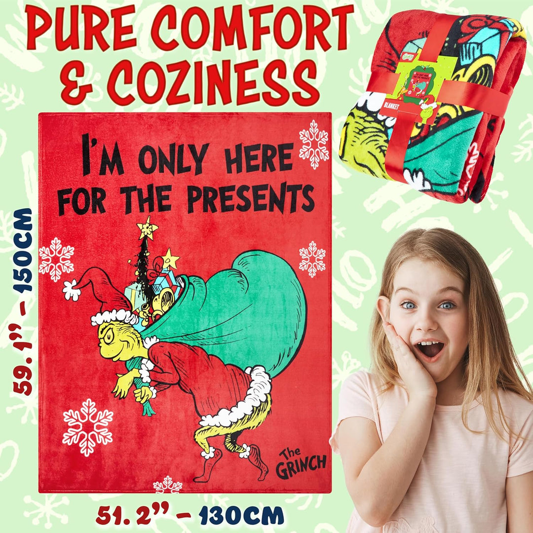 The Grinch Fleecedecke Kuscheldecke Flauschig - Offizielles Merchandise, Superweiches Fleece für So