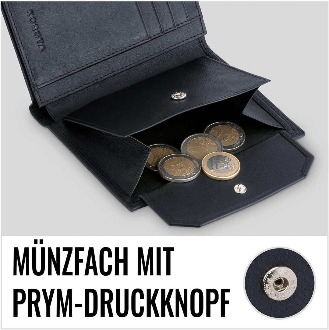 KORUTA Leder Geldbörse Herren mit RFID Schutz I Portemonnaie Gross mit Münzfach I 13 Fächer I Echtle