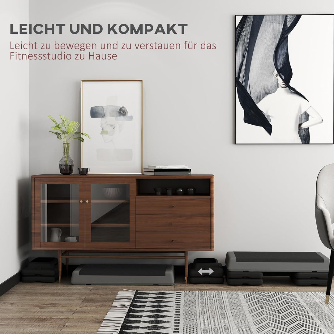 SPORTNOW Aerobic-Stepper, 10,5/15,5/20,5cm Höhenverstellbare Steppbrett, rutschfest, für Zuhause, Fi