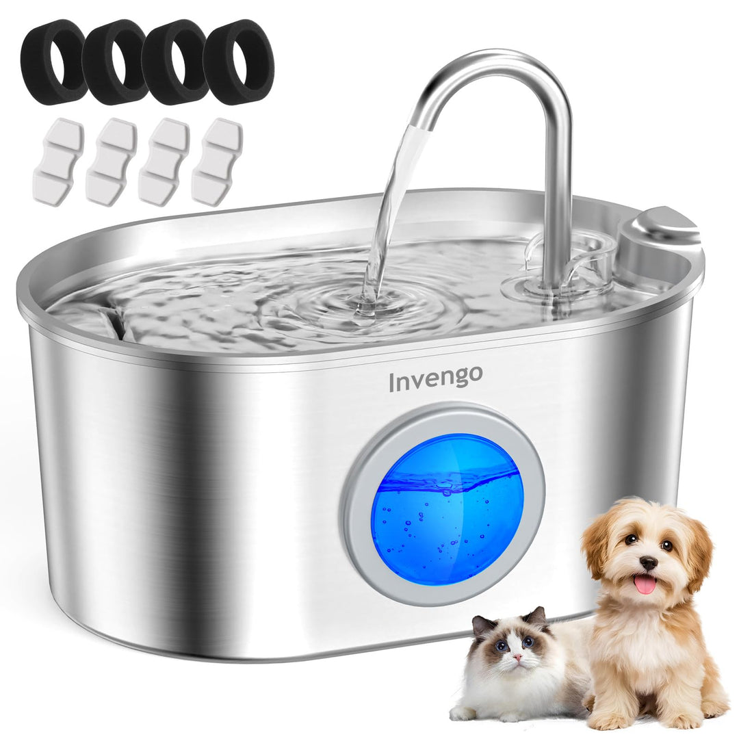 MeowFlow B30 Trinkbrunnen für Katzen, 2,2L Edelstahl-Haustierbrunnen mit sichtbarem Wasserfenster, e