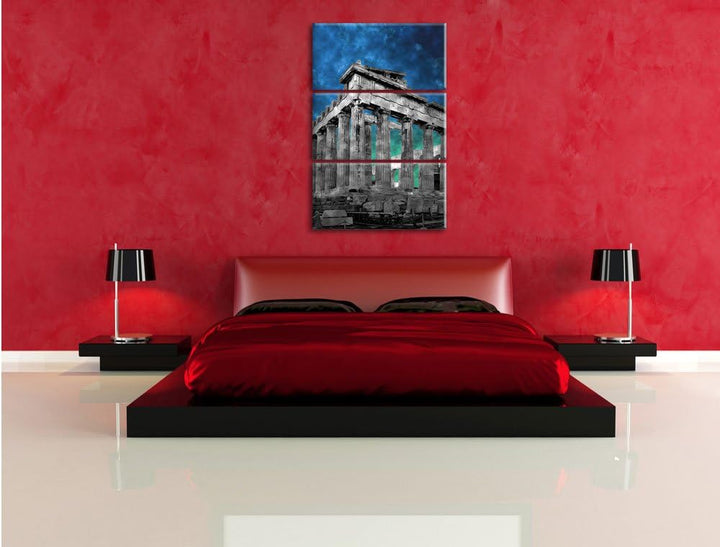 Pixxprint Propyläe von Akropolis in Athen schwarz/weiss 3-Teiler Leinwandbild 120x80 Bild auf Leinwa