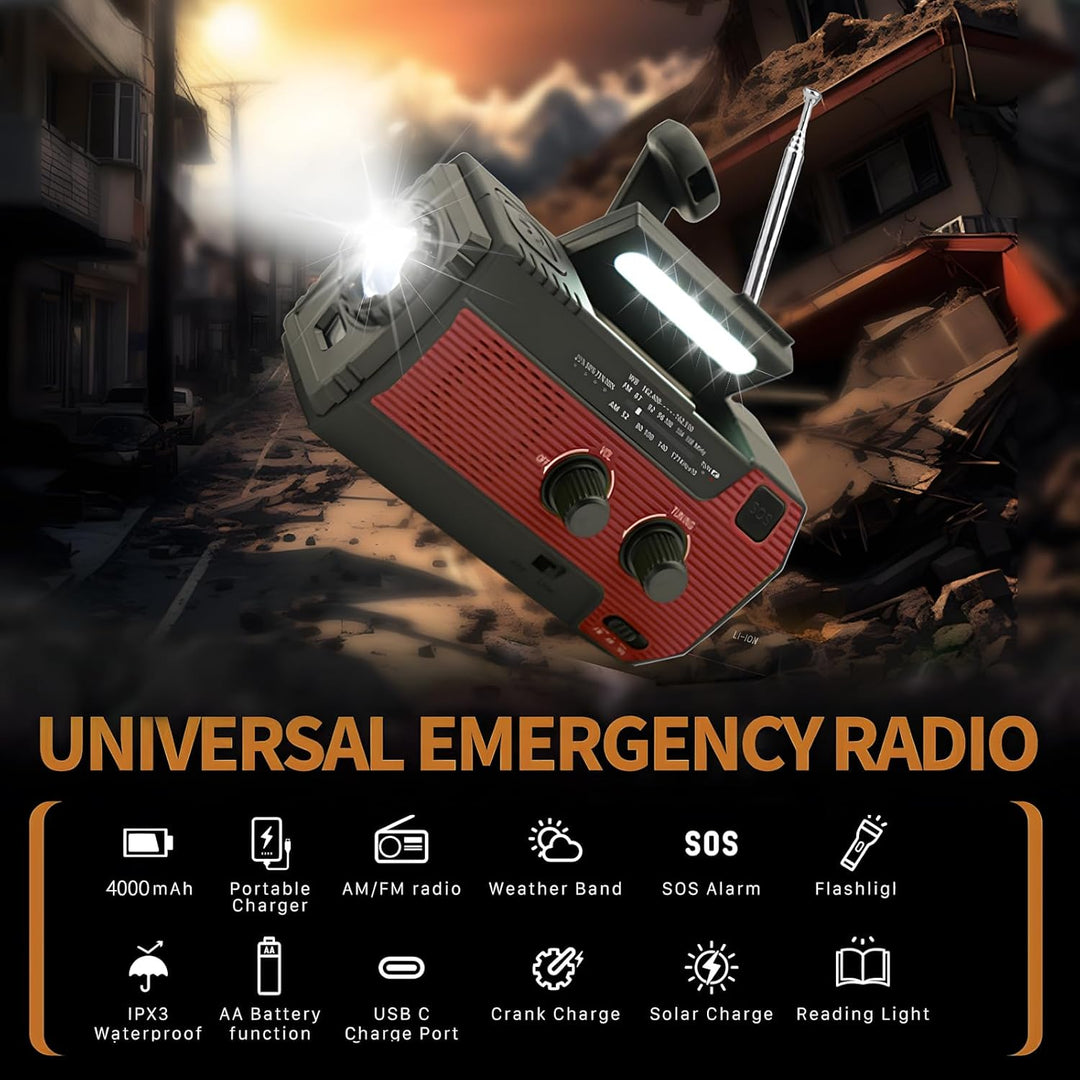 SOLARBABY Solar-Notfallradio mit Hand Kurbelradio verfügt über eine LED-Taschenlampe, einen SOS-Alar