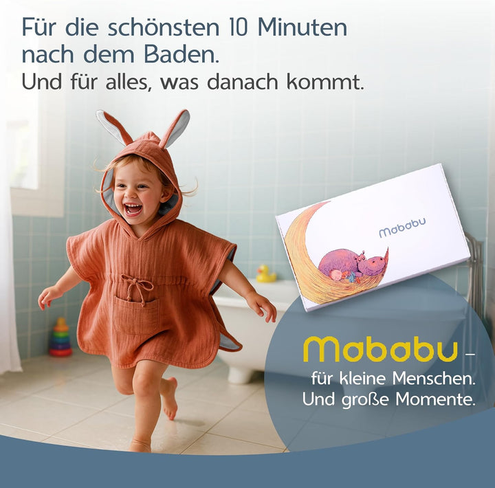 Mababu Badeponcho Baby & Kinder EXTRA weich (100% Bio-Baumwolle) | Kinder Badeponcho 1-7 Jahre| Hand