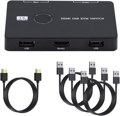 NFHK KVM USB 2.0 & HDMI 4K Switch Selector Dual PCs Sharing Monitor HDTV USB Port Tastatur Maus Scan