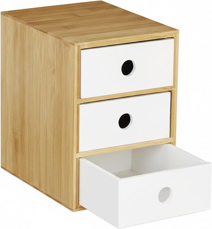 Relaxdays Schreibtisch Organizer, 3 Schubfächer, Bambus & MDF, Aufbewahrungsbox Büro, HxBxT: 21 x 14