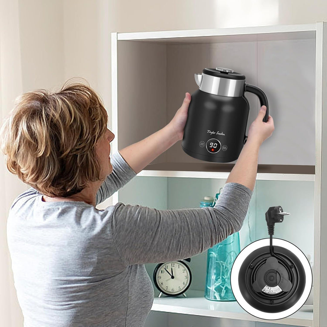 Taylor Swoden Asher - Wasserkocher Edelstahl mit Temperatureinstellung, 2200 W, 1,7 L, LED-Anzeige,