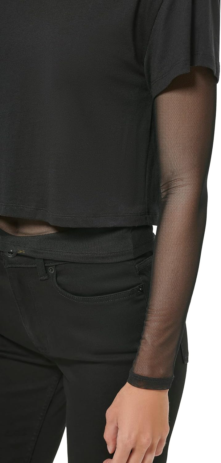 DKNY Damen Short with A Twofer Long Sleeve Mesh Top T-Shirt S Schwarz, S Schwarz