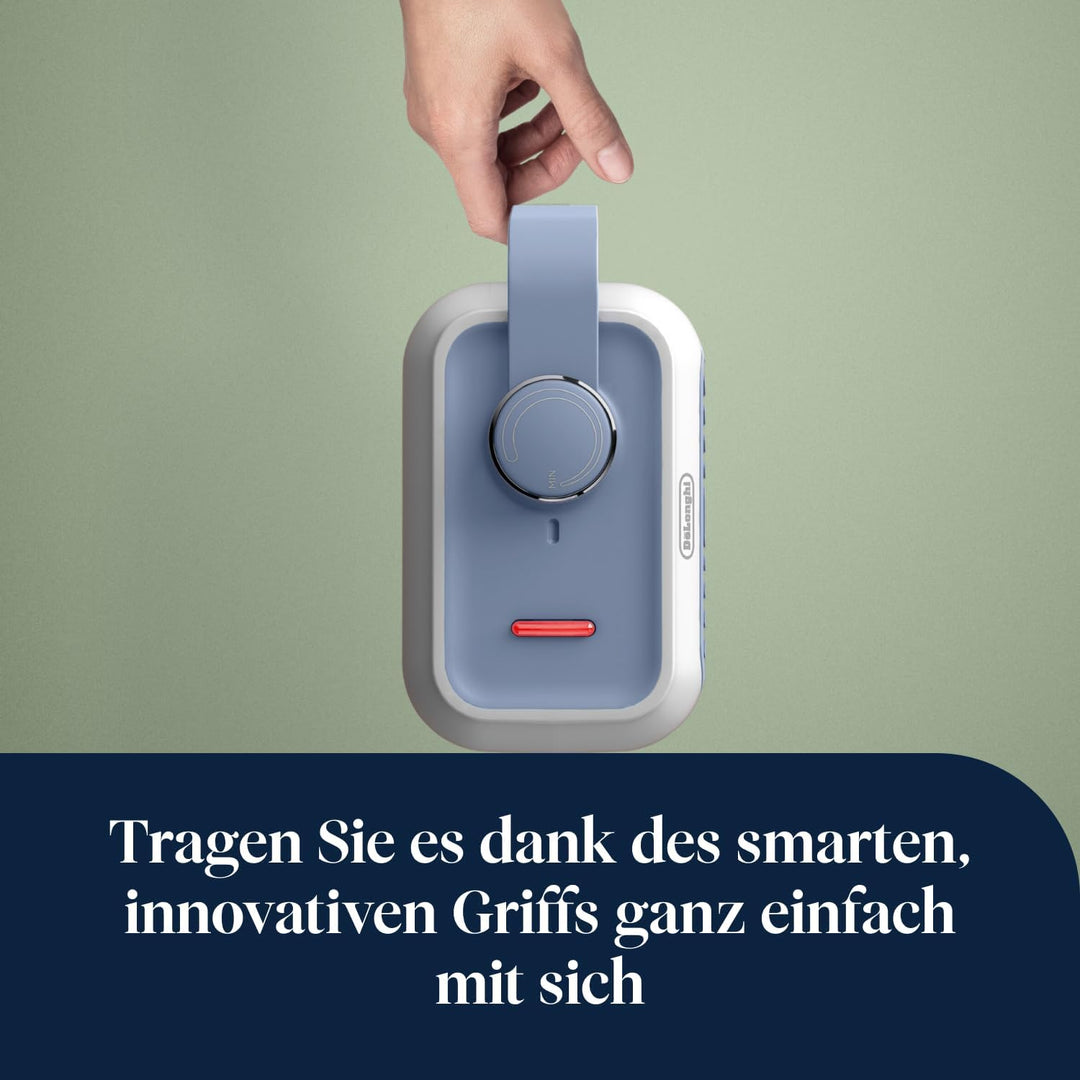 De'Longhi Capsule Desk Keramik-Heizlüfter HFX10B03.LB, leiser Mini-Schnellheizer, ausrichtbarem Gitt