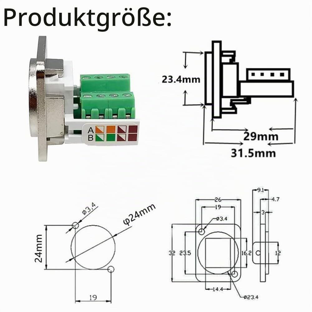 PENGLIN 2 Stück RJ45 Schraubklemmenadapter für Schalttafelmontage，D-Typ RJ45 8P8C Modularer Einbaust