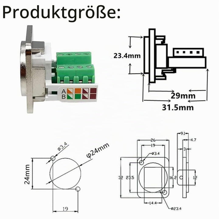 PENGLIN 2 Stück RJ45 Schraubklemmenadapter für Schalttafelmontage，D-Typ RJ45 8P8C Modularer Einbaust