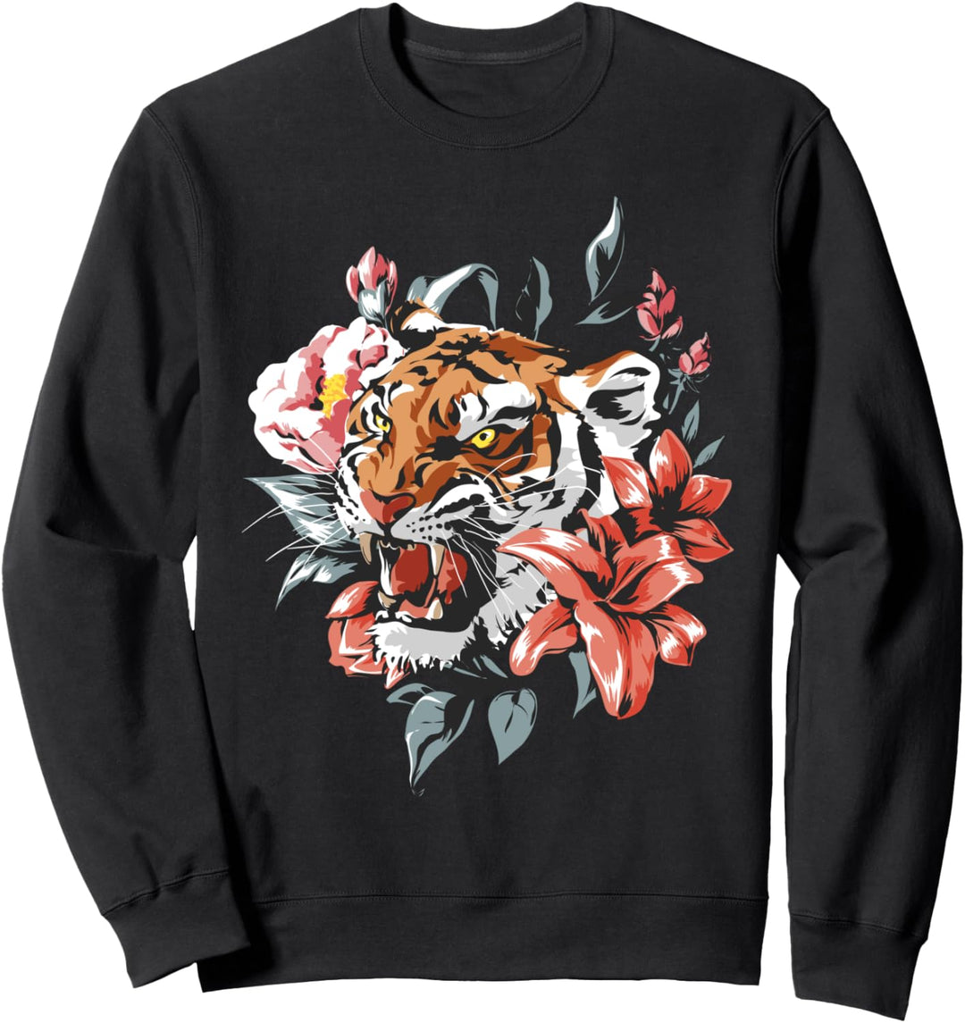 Floral Wild Tiger Tee shirts, Fearless Tiger Graphic Design Sweatshirt