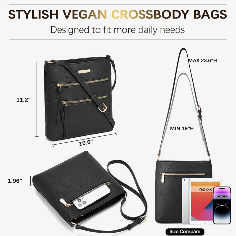 BOSTANTEN Damen Handy Umhängetasche Mittel, PU Leder Crossbody Schultertasche, Reissverschlusstasche