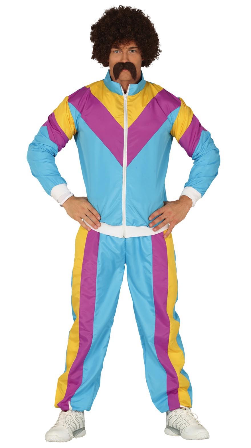 FIESTAS GUIRCA Bunter 80er Jahre Trainingsanzug für Jungen– 90er Bad Taste Aerobic Kostüm in Blau un