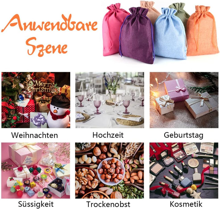 MAOOY Jutesäckchen, 20 Stück 20x30cm Kleine Säckchen mit Kordelzug, Gemischte Farbe Stoffsäckchen fü