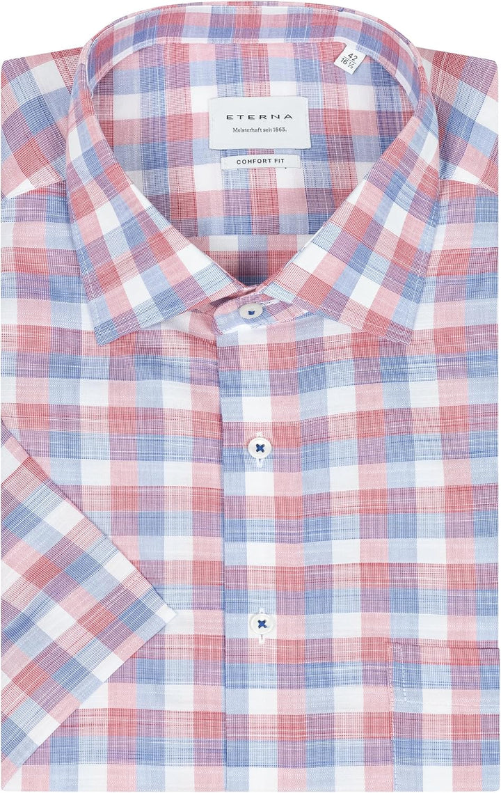 ETERNA Herren Businesshemd Kurzarm Comfort FIT | Uni | Bügelfrei | Kent Kragen 43 Rot-blau (50), 43