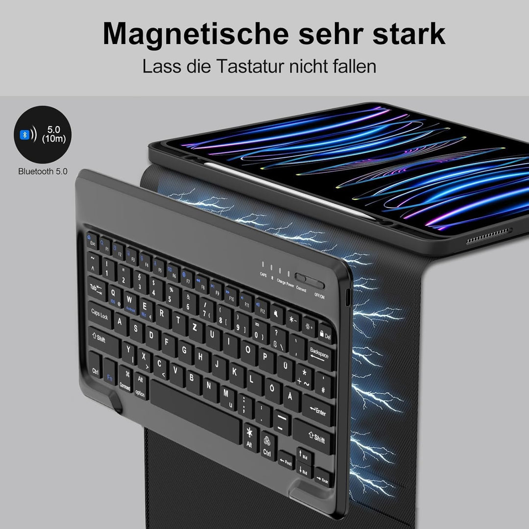 Für iPad Pro 12,9" Hülle mit Tastatur (2018-2022) – Deutsche QWERTZ Bluetooth 5.0 Tastatur, 90h Nutz