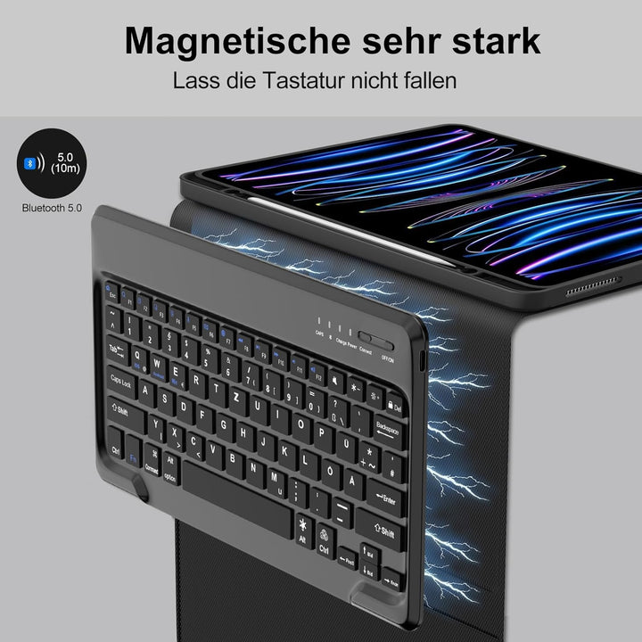 Für iPad Pro 12,9" Hülle mit Tastatur (2018-2022) – Deutsche QWERTZ Bluetooth 5.0 Tastatur, 90h Nutz