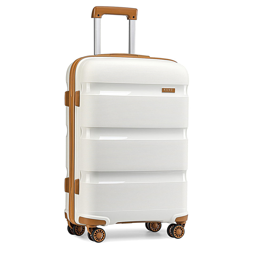 KONO Koffer Trolleys Reisekoffer mit TSA Schloss L (65cm Mittelgross Koffer) Creme Weiss, L (65cm Mi
