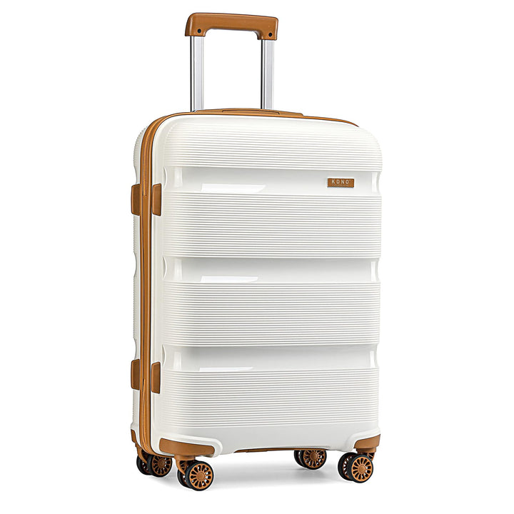 KONO Koffer Trolleys Reisekoffer mit TSA Schloss L (65cm Mittelgross Koffer) Creme Weiss, L (65cm Mi