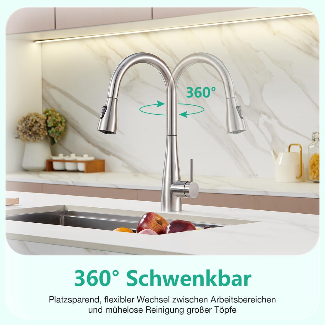 CREA Wasserhahn Armatur Küche Ausziehbar, Küchenarmatur mit Brause 3 Wasserstrahlarten, Hochdruck Ei