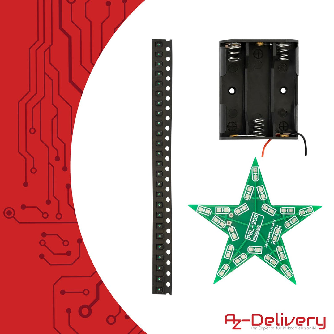Az Delivery 3x LED Weihnachtsstern Lötset – DIY Elektronik Bausatz für einen Stern mit rotem Beleuch