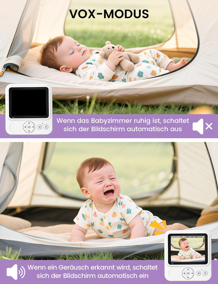 OBVHNUA Baby Monitor Video und Audio 2,8 Zoll 720P LCD IPS 2000mAh USB-C Baby Phone mit digitalem Zo