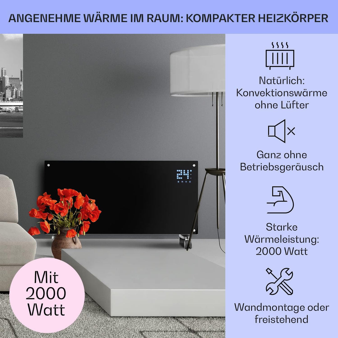 Klarstein Elektroheizung, Konvektor-Heizung mit Bodenrollen, Mobile Elektroheizung Energiesparend, S