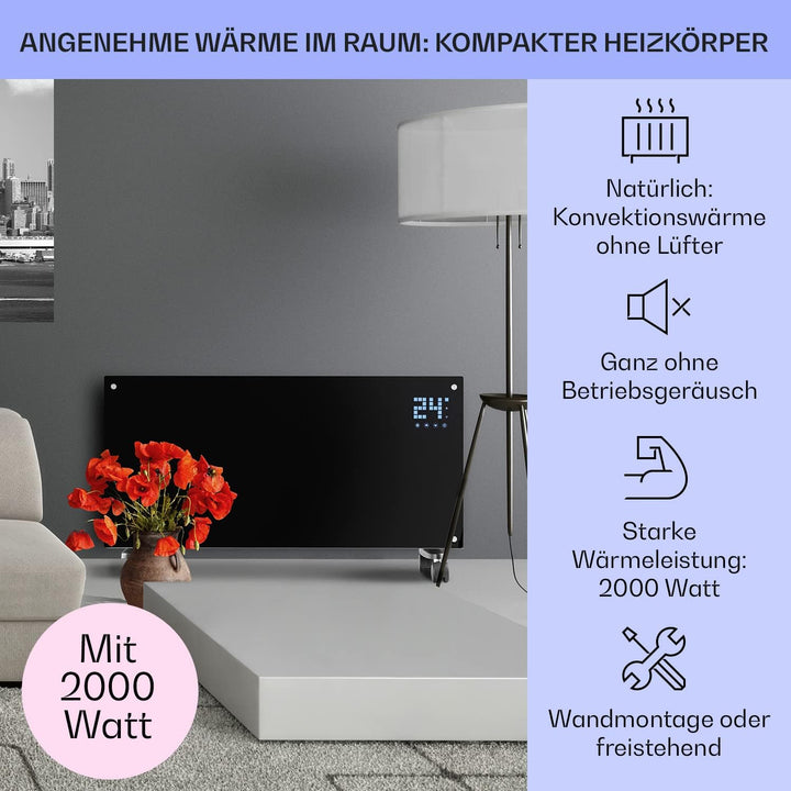 Klarstein Elektroheizung, Konvektor-Heizung mit Bodenrollen, Mobile Elektroheizung Energiesparend, S