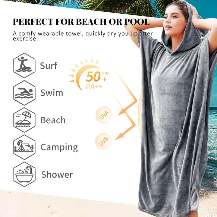 Kato Tirrinia Mikrofaser Frottee Surf Poncho Handtuch Badeponcho Bademäntel Sauna Damen Herren, Gros