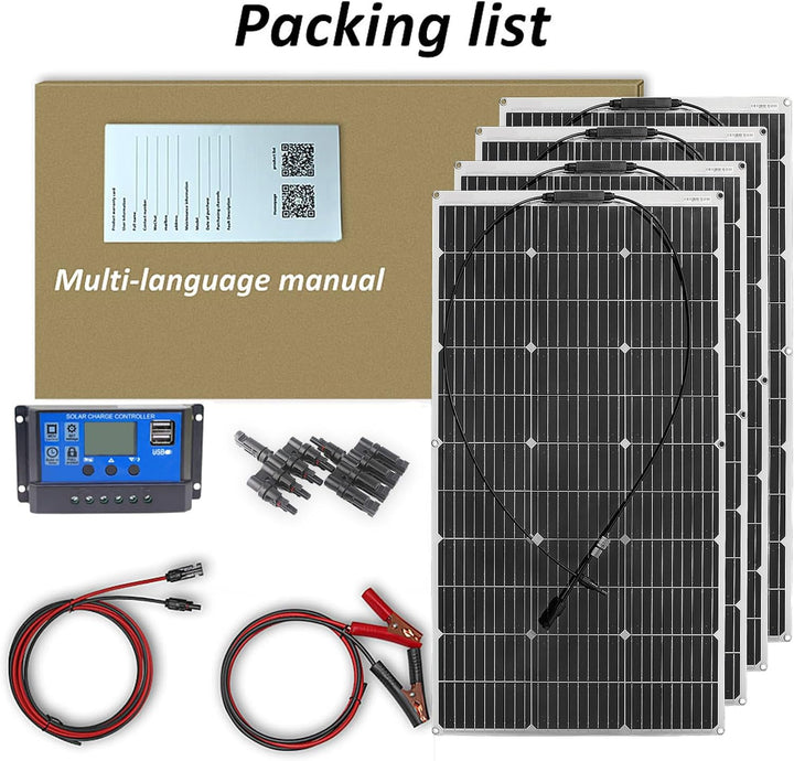 400 Watt Solarpanel Flexibel Kit 12V/24V Off-Grid System: 4 Stück 100W Monokristalline Solarmodule m