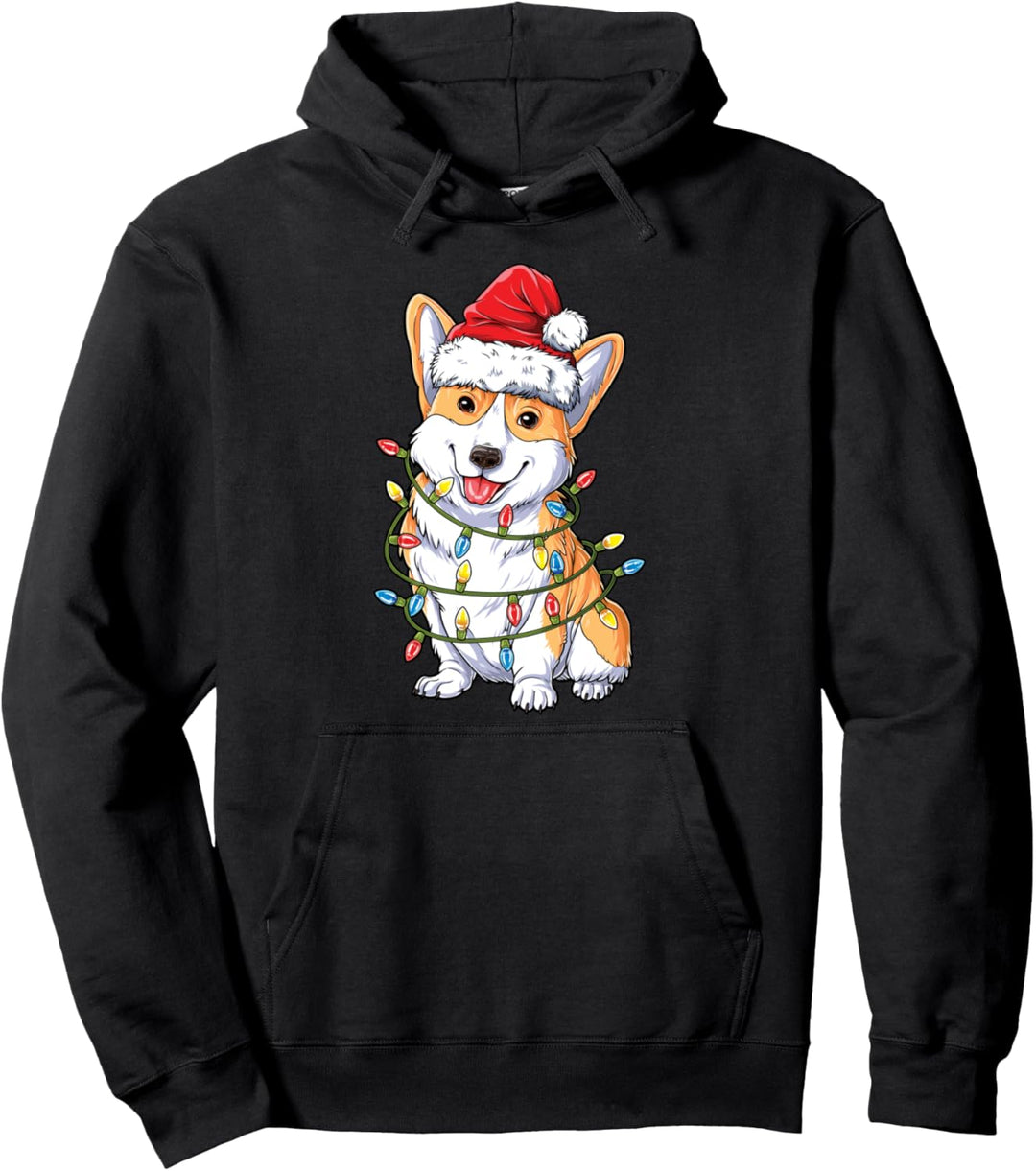 Corgi Santa Christmas Tree Lights Xmas Gifts Boys Kids Men Pullover Hoodie
