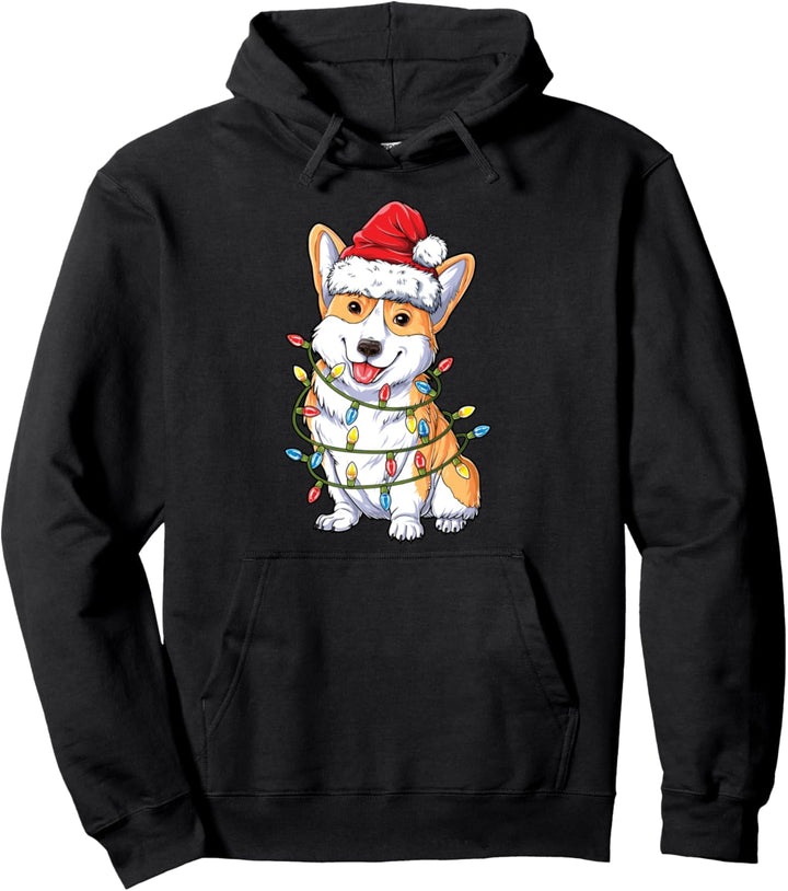 Corgi Santa Christmas Tree Lights Xmas Gifts Boys Kids Men Pullover Hoodie