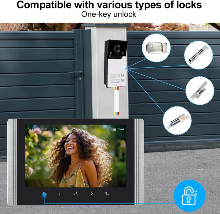 FTes RFKits WLAN Wireless Video Türsprechanlage,1080P Aussenkamera,7 Zoll Touchscreen Wireless Monit