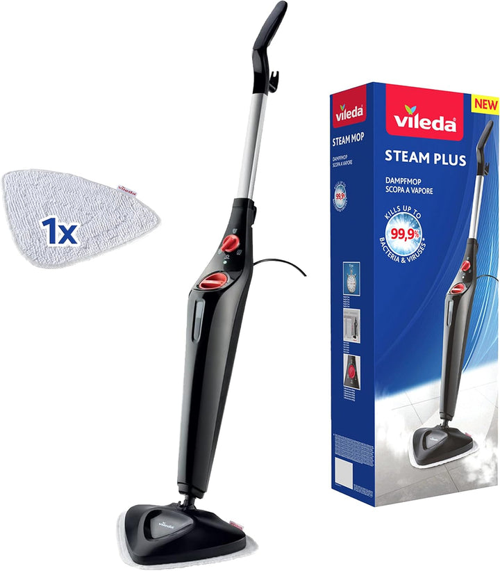 Vileda Steam Plus Dampfreiniger mit Mikrofaser-Pad, hygienische Bodenreinigung, entfernt bis zu 99,9