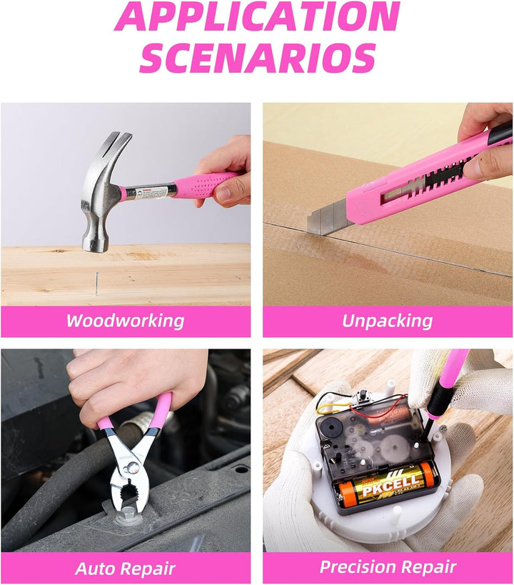 Werkzeug-Set, Pink, 40-teilig, allgemeines Haushalts-Handwerkzeug-Set mit Kunststoff-Werkzeugkasten,