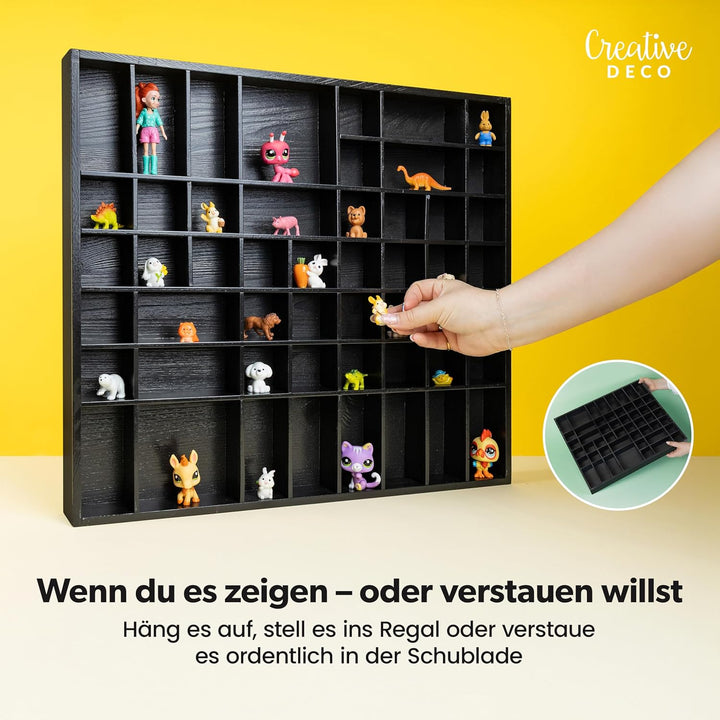 Creative Deco Schwarze Setzkasten Holz Sammelbox Holztablett 51 Fächer | 52 x 46 x 5 cm | Bemalen Ho
