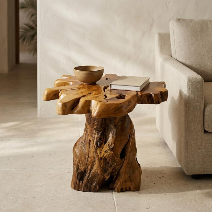 Kinaree Holz Beistelltisch ALOR Setar - Durchmesser ca. 50-55cm Beistelltisch aus Teak Massivholz in