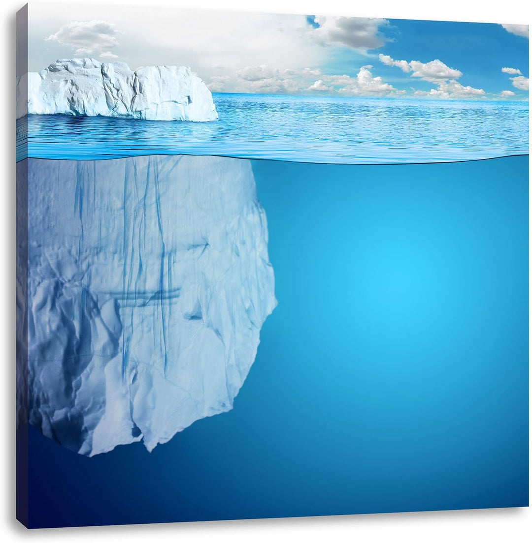 Pixxprint Riesiger Eisberg unter Wasser als Leinwandbild/Grösse: 70x70 cm/Wandbild/Kunstdruck/fertig