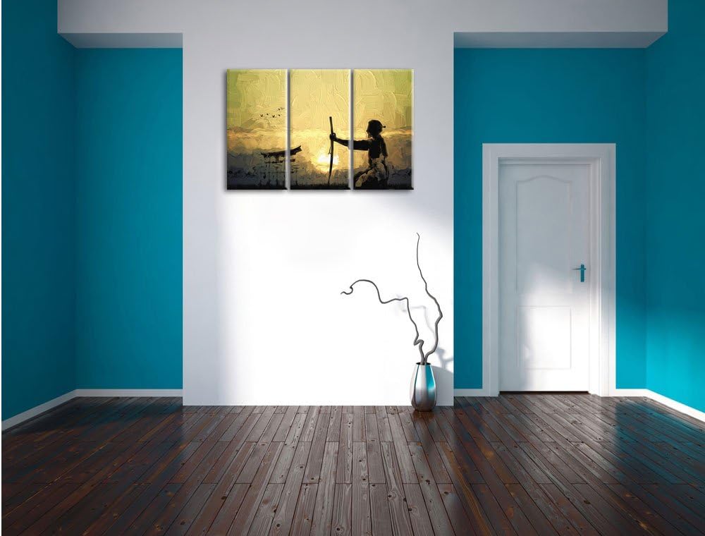 Pixxprint Samurai-Meister vor Horizont als Leinwandbild/Grösse: 3 Teilig (120x80 cm) cm/Wandbild/Kun