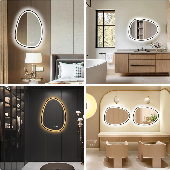 PESENXAN Asymmetrischer Spiegel mit Beleuchtung, LED Badspiegel 83x60 cm mit Touch-Schalter – Antibe
