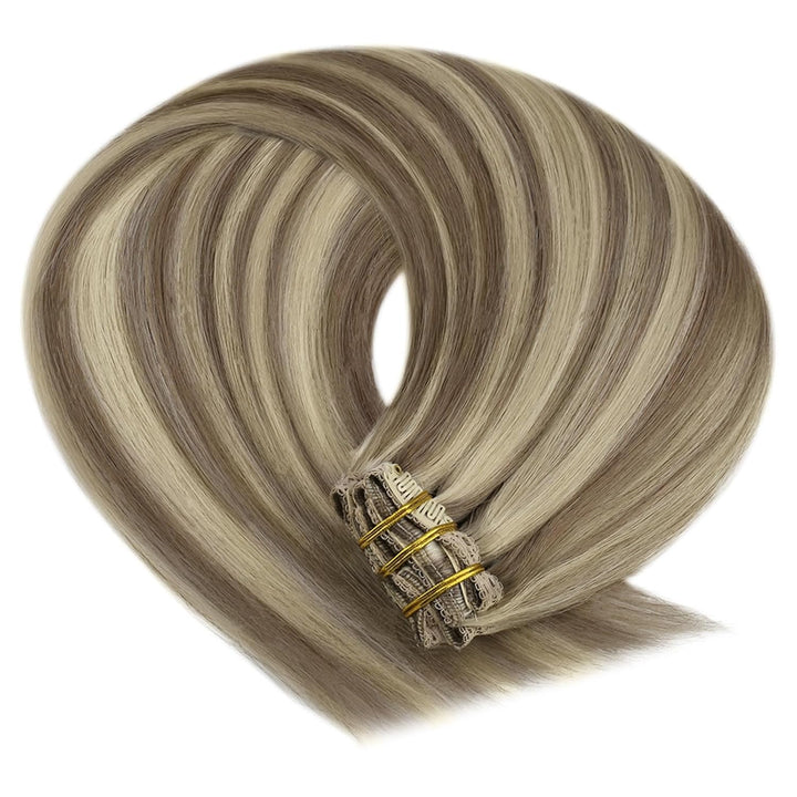 YoungSee Clip in Extensions Echthaar Hellbraun Clip in Extensions Braun Blond Echthaar Extensions Cl