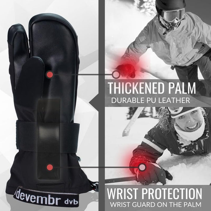 devembr 3-Finger-Skihandschuhe mit Handgelenkschutz, Warme Snowboardhandschuhe für Herren und Damen