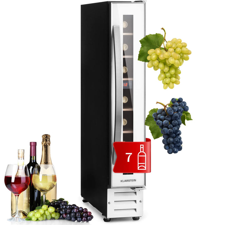 Klarstein Weinkühlschrank, 1 Zonen Getränkekühlschrank, Kleiner Einbau-Weinschrank Schmal, 20L Wein-