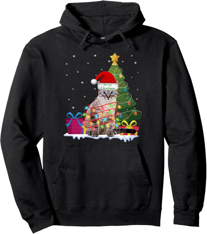 Lustige Katze hässliche Weihnachtsbaum Lichter Geschenke Pullover Icey Pullover Hoodie
