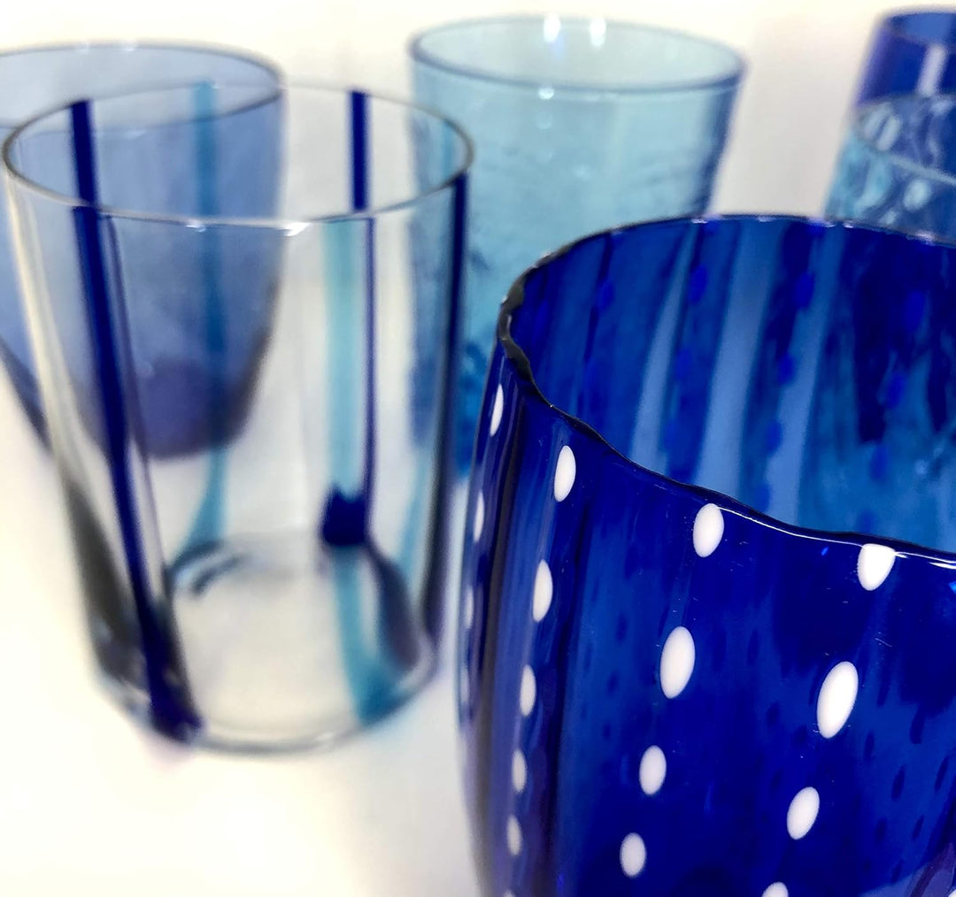 Zafferano - Melting Pot Set mit 6 Gläsern, gemischt Blau/Aquamarin Blau, Aquamarin, Blau, Aquamarin
