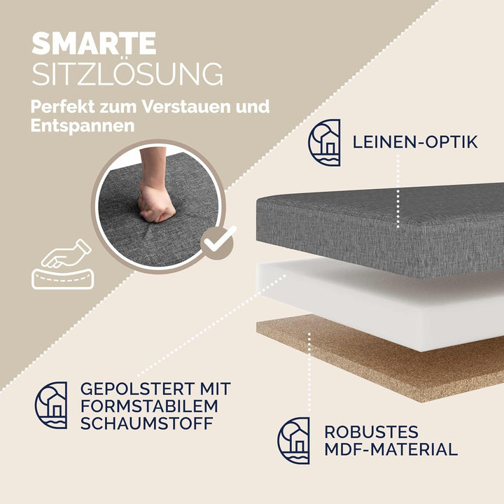 Casaria® Sitzbank mit Stauraum 80x40x40cm Dunkelgrau Deckel Klappbar Gepolstert Faltbar 100L Stoff S