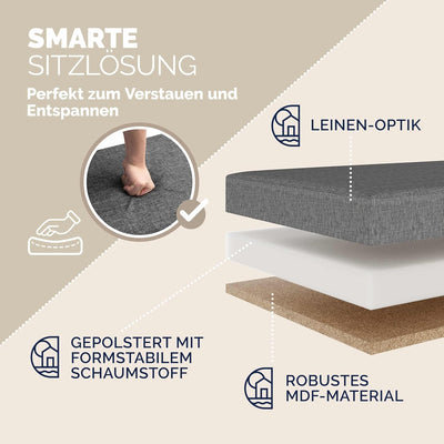 Casaria® Sitzbank mit Stauraum 80x40x40cm Dunkelgrau Deckel Klappbar Gepolstert Faltbar 100L Stoff S