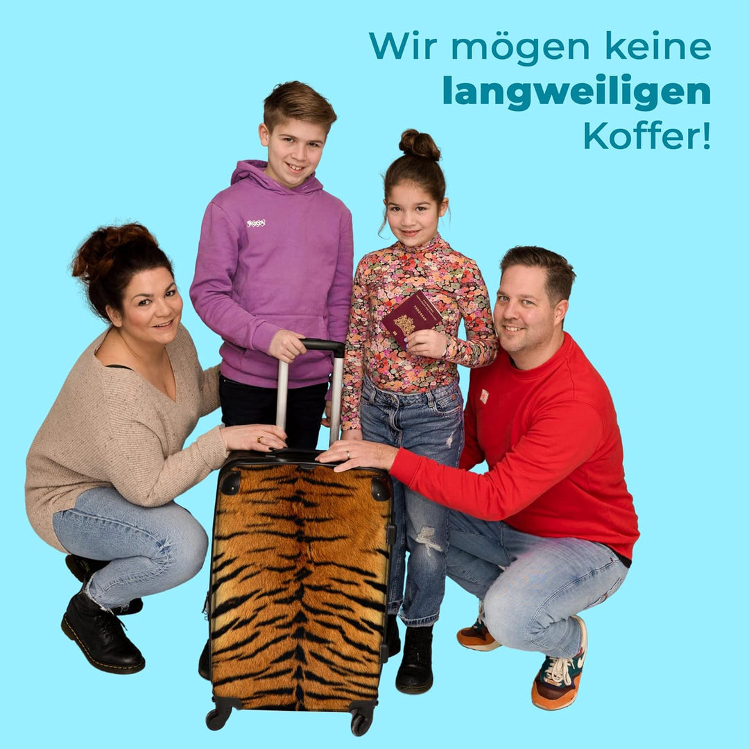 NoBoringSuitcases.com® Koffer gross Trolley Rollkoffer Reisekoffer mit 4 Rollen Fotokoffer - Tiger -