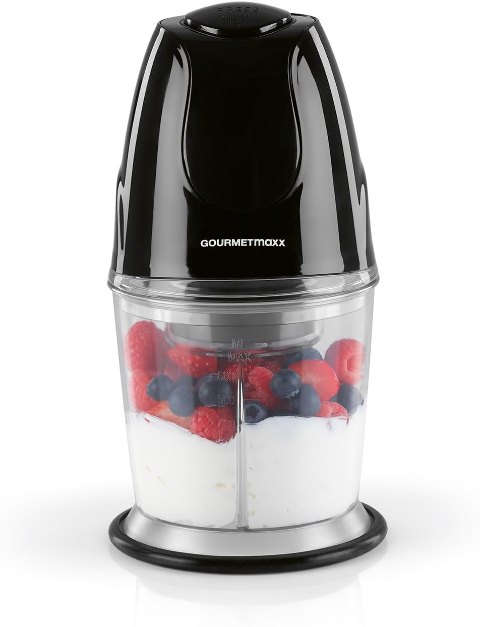 GOURMETmaxx Multi-Zerkleinerer mit praktischer Ein-Knopf-Bedienung | 600ml Volumen, 2 Edelstahl-Dopp